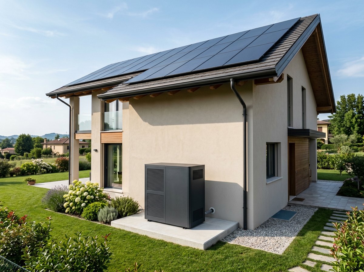 Pannelli fotovoltaici e pompa di calore installati su un'abitazione nel Nord Italia