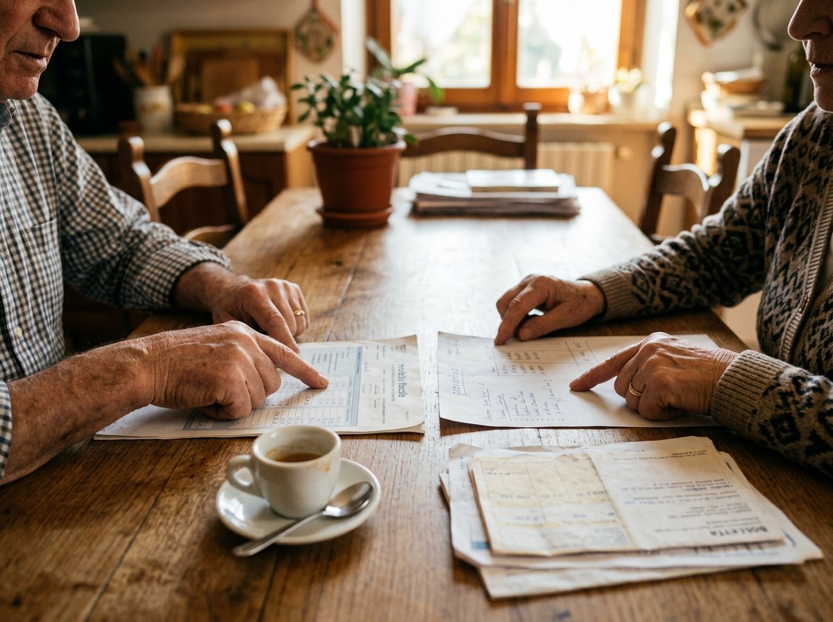 Famiglia che controlla documenti e detrazioni fiscali per lavori di ristrutturazione ed efficientamento energetico a tavolo di casa