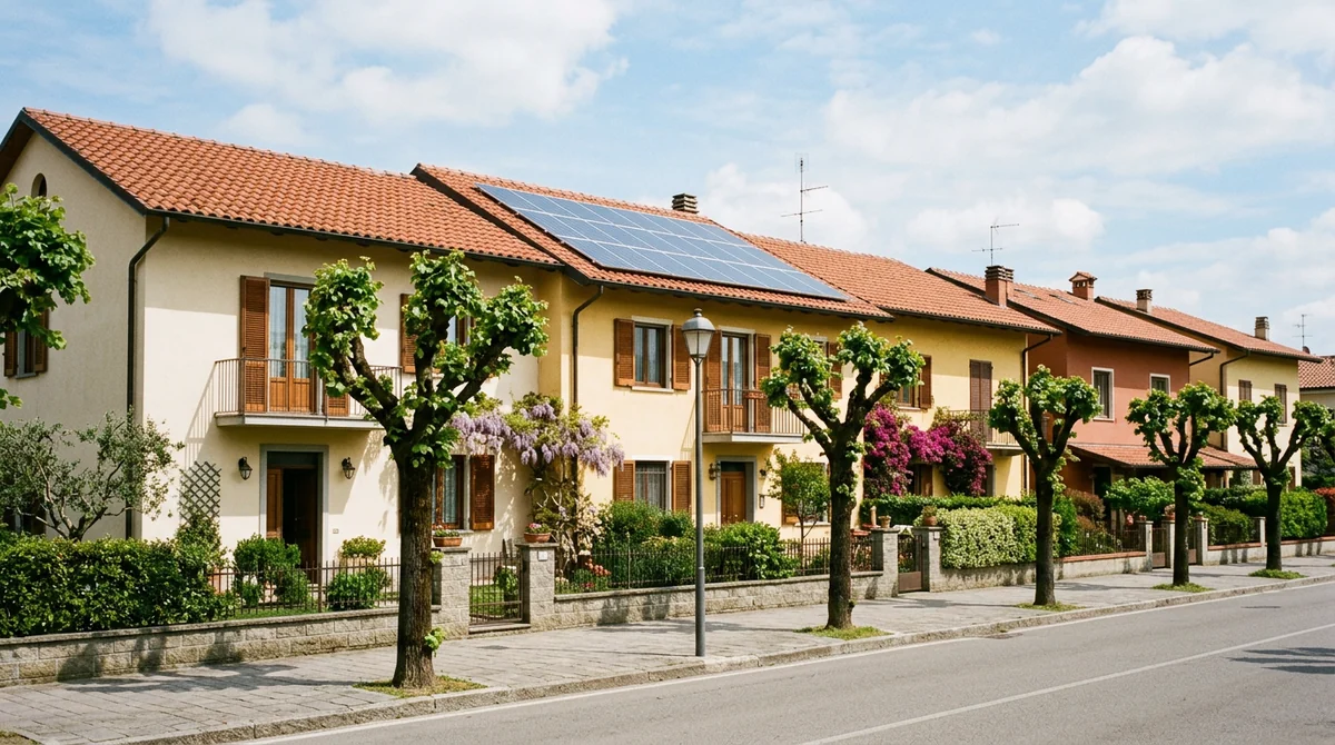 Falda sud di un tetto in cotto a Legnano con moduli fotovoltaici installati su supporti