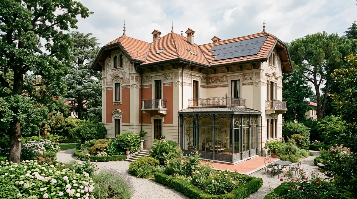 Tetto di una villetta a Monza con moduli fotovoltaici full black e sistema di accumulo