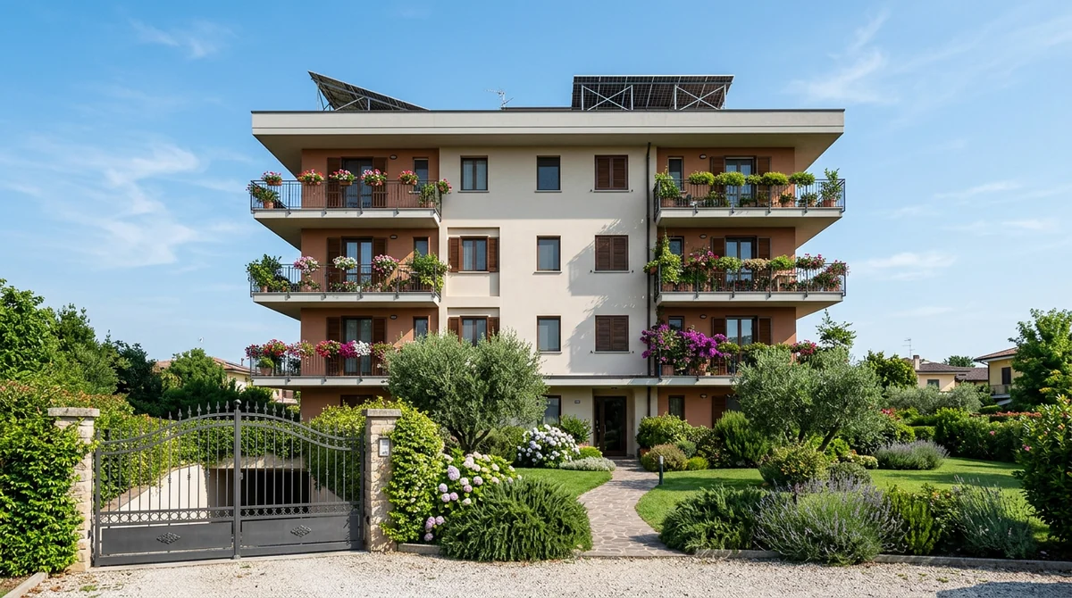 Struttura a zavorra con moduli fotovoltaici su tetto piano di una palazzina a Saronno senza forare la guaina